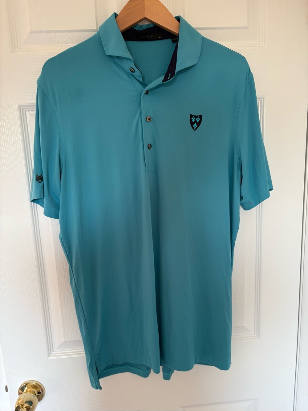 Greyson Men's Aqua Polo with Shield Logo